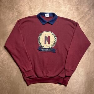Vintage 90s Santee by Pluma Embroidered Mother Sweatshirt Collared Maroon Funny